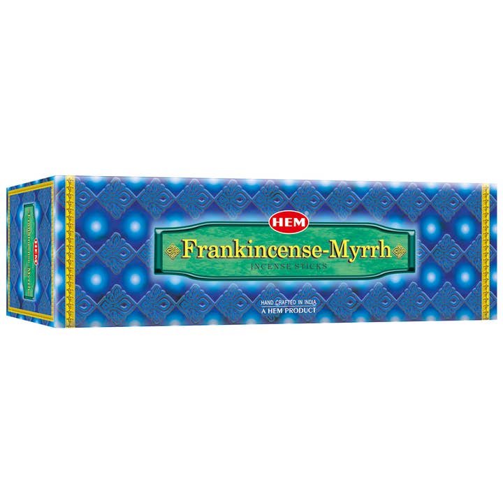 HEM FrankincenseMyrrh Incense–SquarePack(25Packs × 8Sticks) for wholesale by Garland of Letters Bookstore
