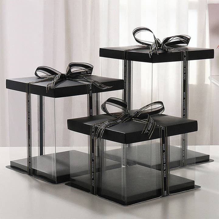 Elegant Design Supply - Wholesale Cake Stand - Tall Square Transparent Clear Cake Box with Base and Lid