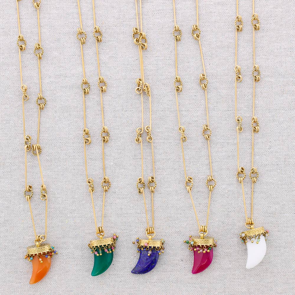 Sonata - Wholesale Choker/Collar - Long Steel Necklace with Horn Stone Pendant5