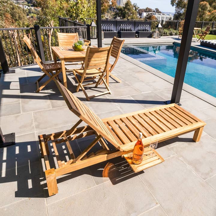 Nordic Teak - Wholesale Chaise Lounge - Nordic Teak Natural Outdoor Chaise Lounger with Side Table