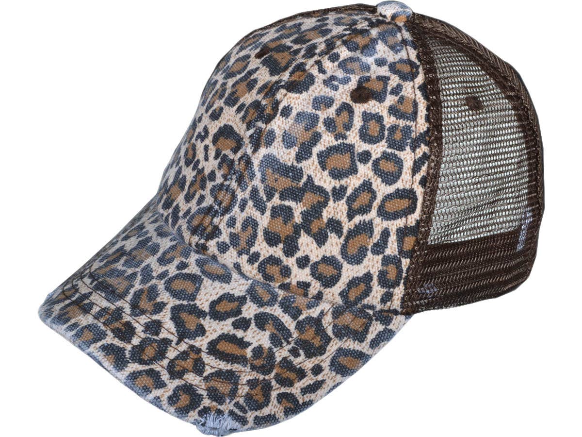 Buck Wholesale - Vente Casquette de camionneur – femme - Casquettes trucker vintage à imprimé animal, toile douce avec effet délavé et usé0