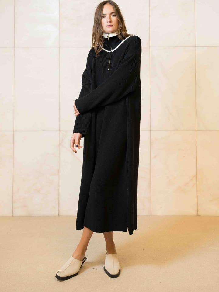 Vestido preto com gola com zíper Vampish por atacado de Valentine Witmeur Lab