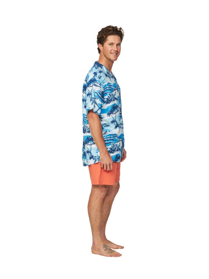 Okanui - Wholesale Buttoned-down shirt – Men's - Mens - Aloha Shirt - Sun Daze - Blue3