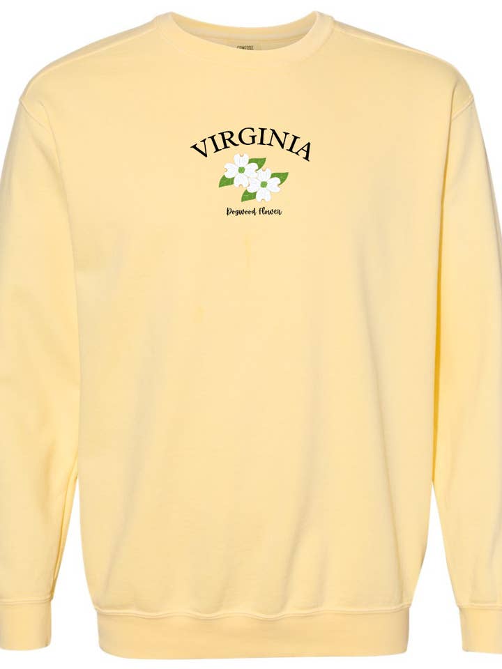 Sweat-shirt col rond Comfort Colors avec broderie d'arbre à fleurs de Virginie pour la vente par Embroidery