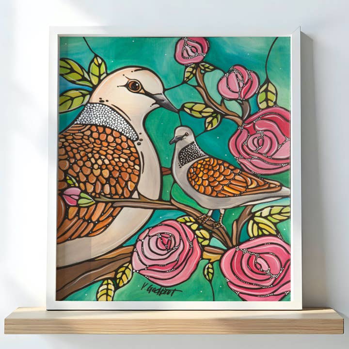 Doves and Roses Art Print – Whimsical Garden Birds for wholesale by Atelier Vero Wholesale