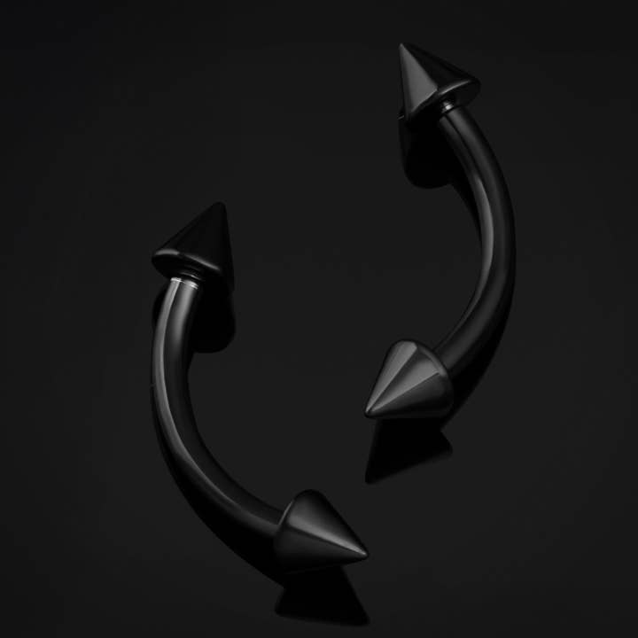 Haltère courbé, noir, à pointes, filetage interne, titane pour la vente par Custom Plugs