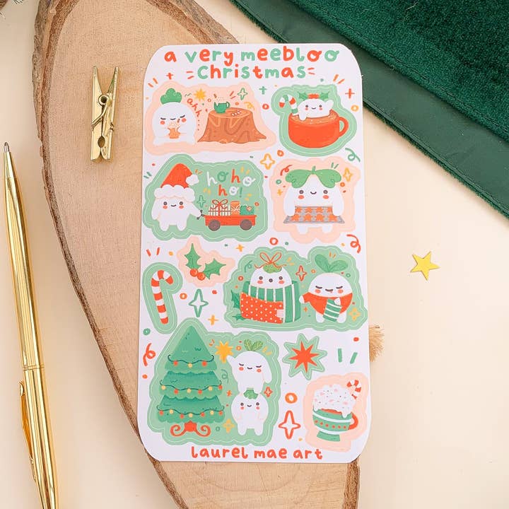 Festive Meebloos - Stickervel voor wholesale door Laurel Mae Art