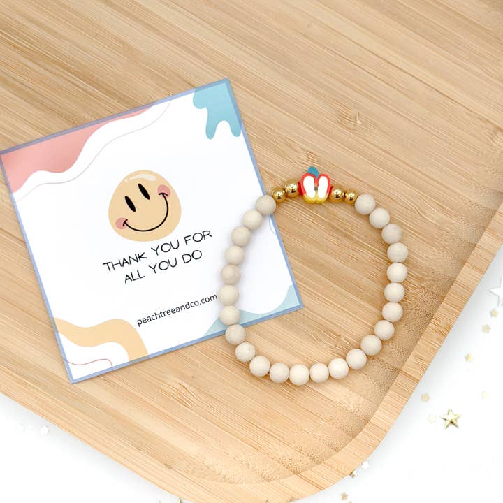 Teacher Appreciation Bracelet with Apple Bead for wholesale by Peach Tree & Co.