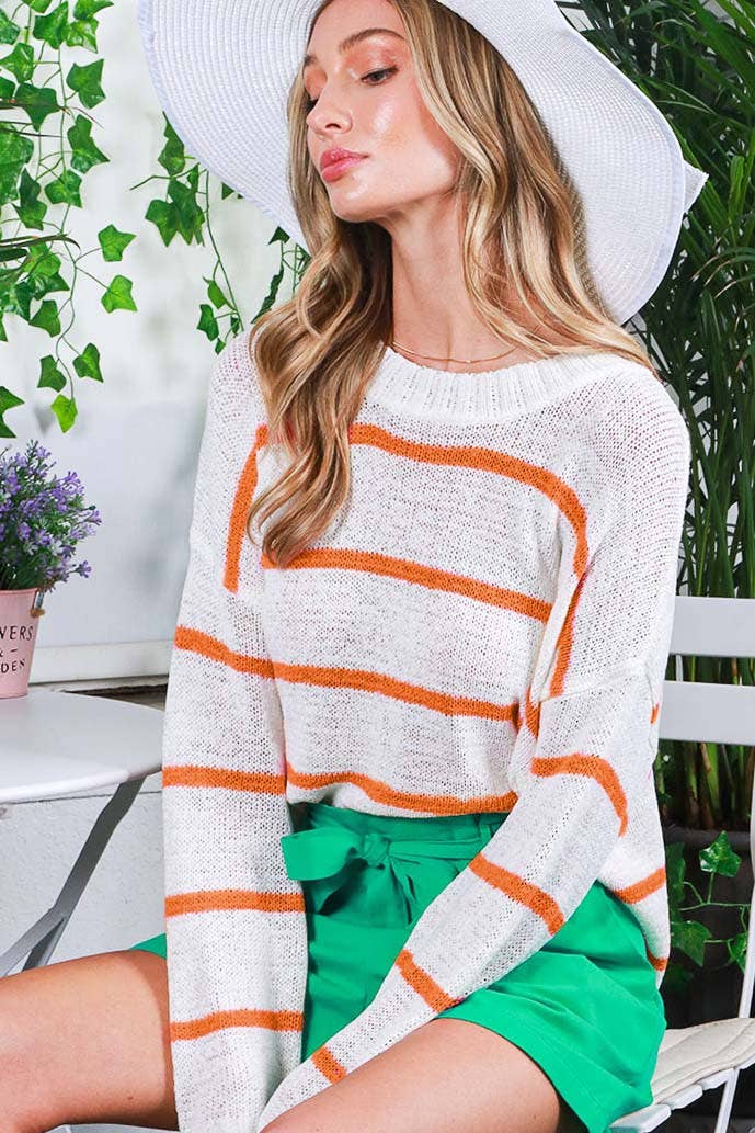 Vine & Love – wholesale Knitted jumper – Women′s – Crew Neck Striped Lightweight Knitted Sweater VT8168415