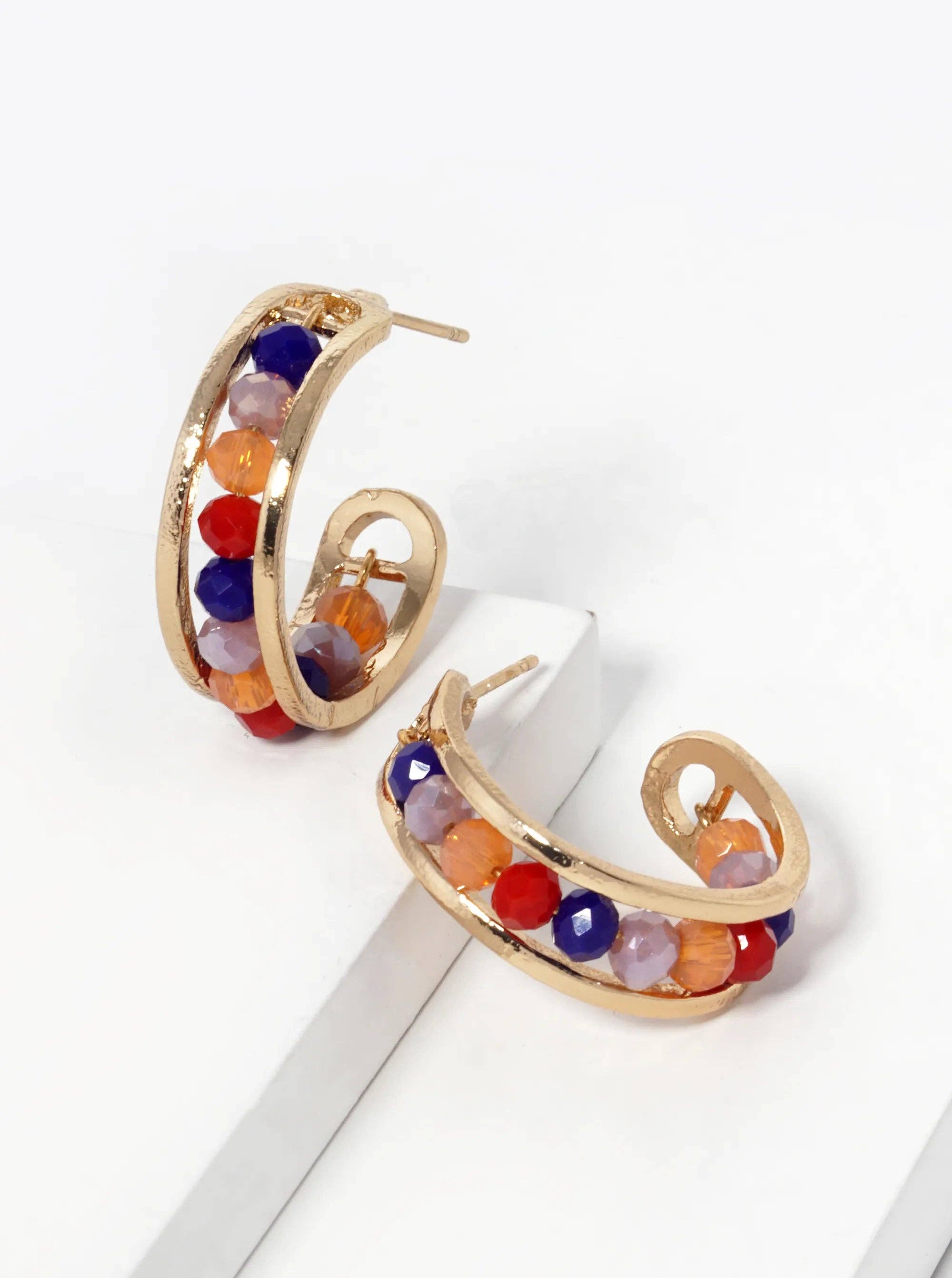 Wild Honey - Wholesale Hoop Earrings - 25Mm Faceted Glass Beaded Open Hoop Earrings5