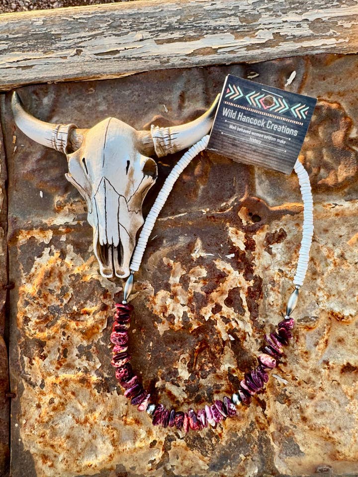 Paarse Stekelige Oester Ketting/Navajo Parel Ketting/Westers voor wholesale door Wild Hancock Creations