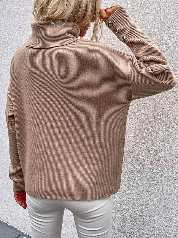 Sheer Trend - Wholesale Knit Sweater - Women's - Casual Loose Solid Color High-Neck Long Sleeves Knitwear18