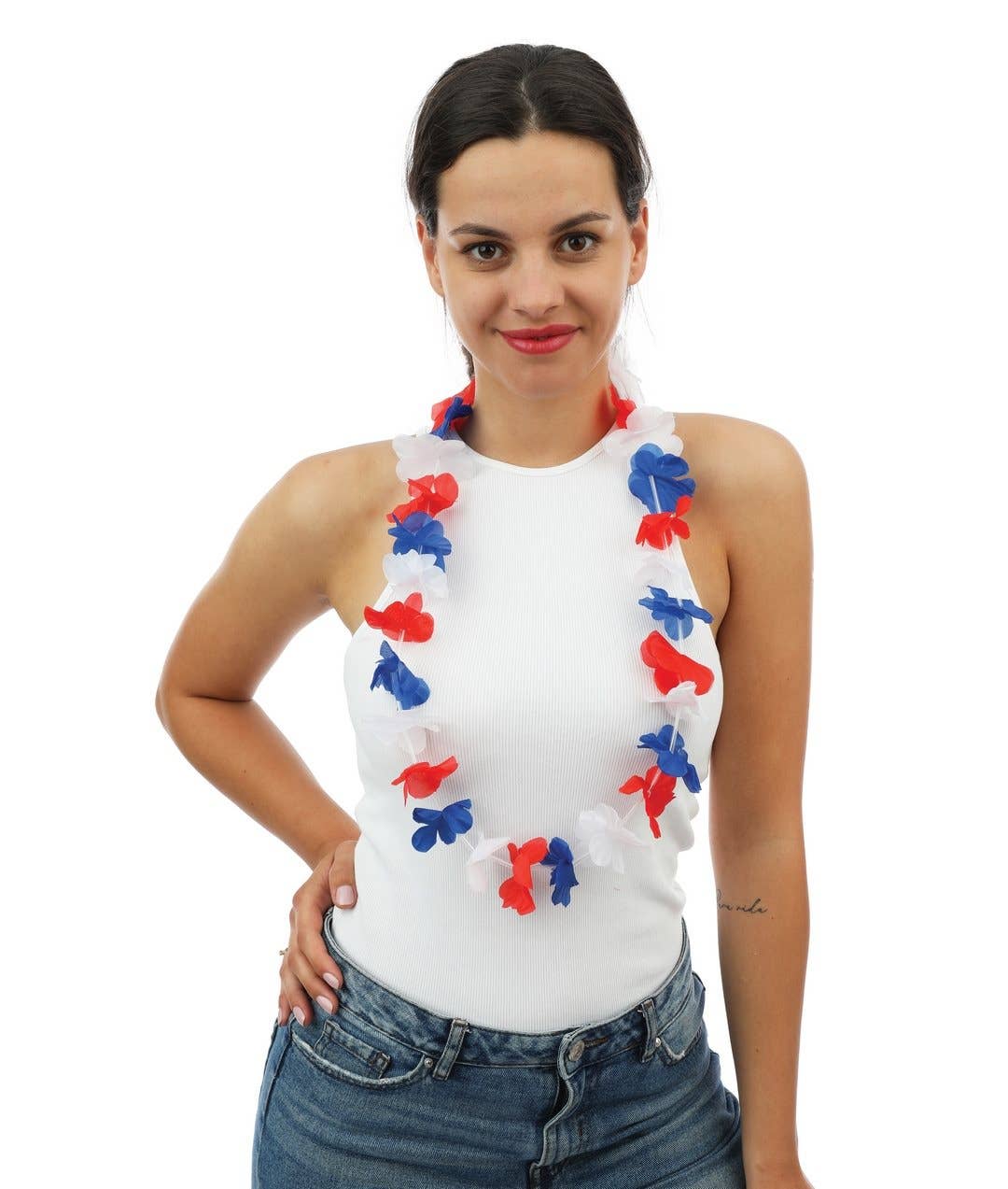 P'tit Clown - Wholesale Costume - Women's - Hawaiian Necklace - Blue, White, Red0