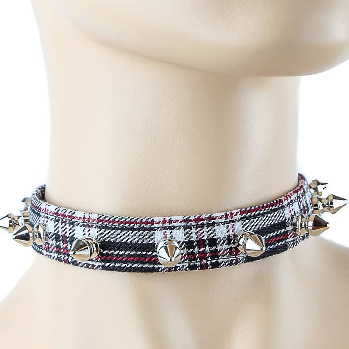 Funk Plus - Wholesale Choker/collar - CK134PD PLAID SPIKE PUNK CHOKER