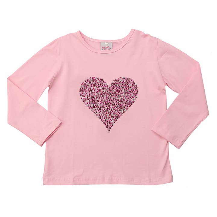 Studded Pink Heart Long Sleeve Tee for wholesale by Sparkle Sisters by Couture Clips