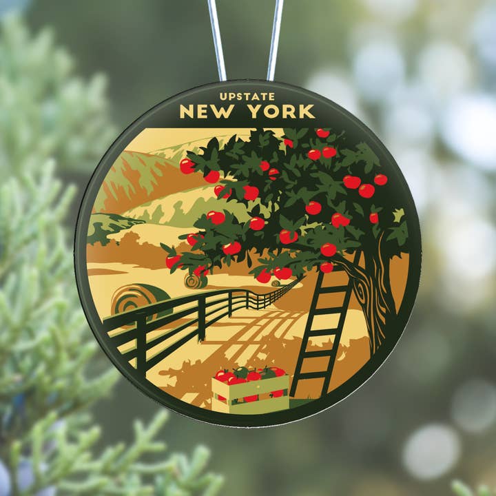 Adorno navideño del norte del estado de Nueva York Souvenir de huerto de manzanas para venta al por mayor de Lionheart Graphics