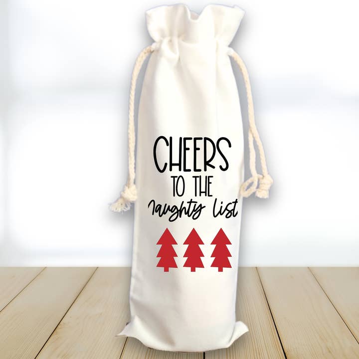 Christmas wine bag, naughty list bag, funny wine bag, white for wholesale by Colorful Creek Studio