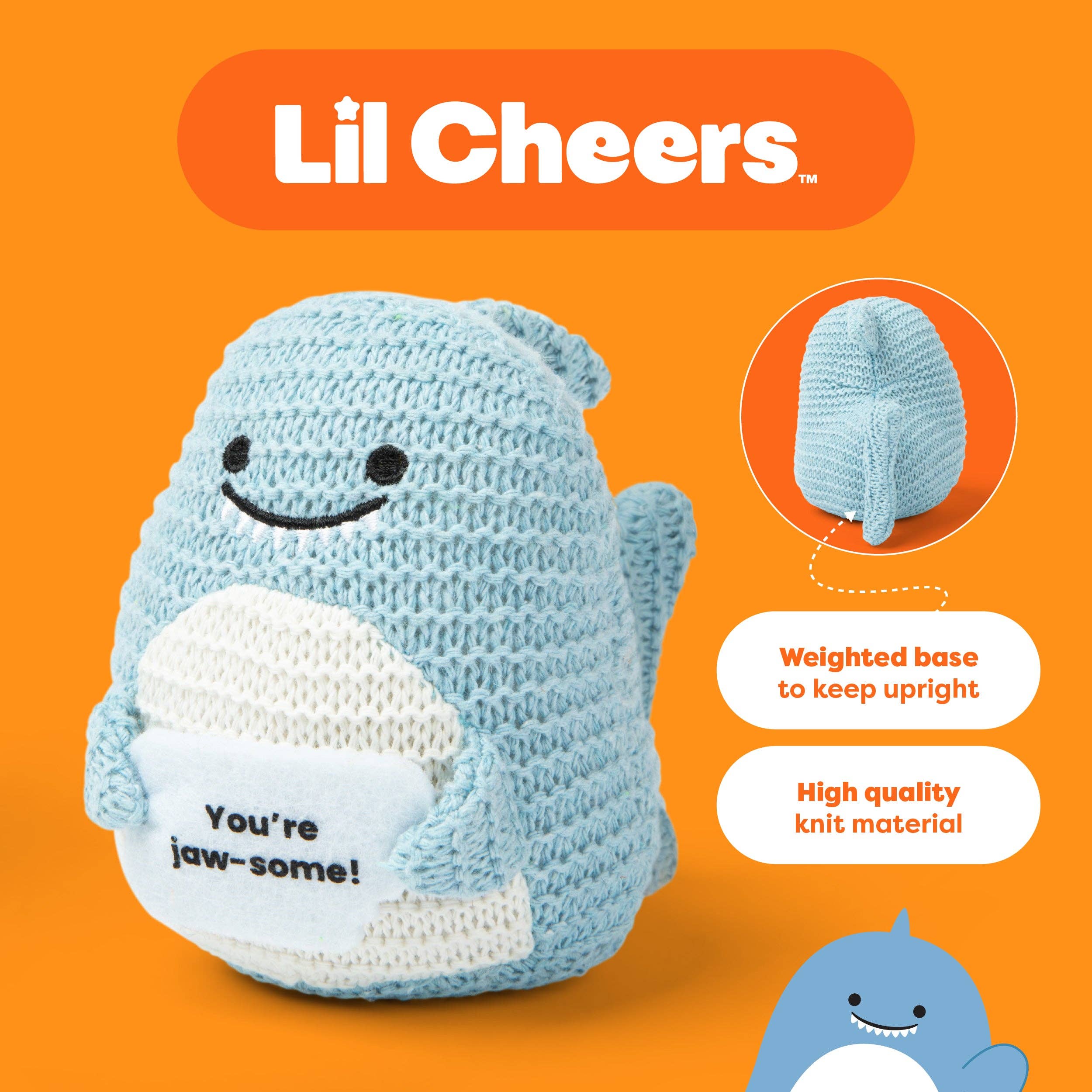 What Do You Meme - Wholesale Stuffed/Plush Toy - Kids & Baby - Lil Cheers Shark by Relatable – Fintastic Crochet Plush with Encouragement1