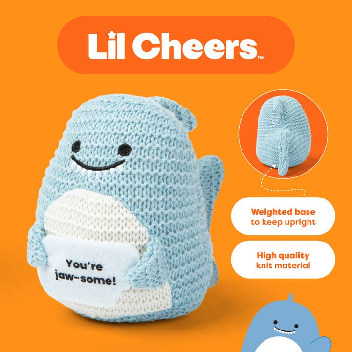 What Do You Meme - Wholesale Stuffed/Plush Toy - Kids & Baby - Lil Cheers Shark by Relatable – Fintastic Crochet Plush with Encouragement1