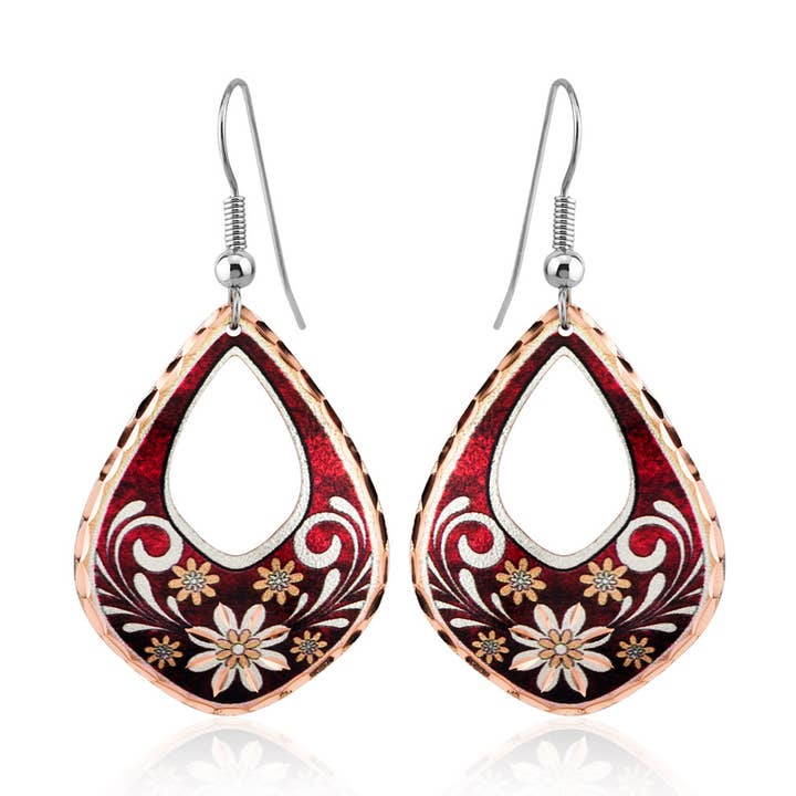 F 05 Red Daisies Flower Earrings for wholesale by COPPER ARTS INC.