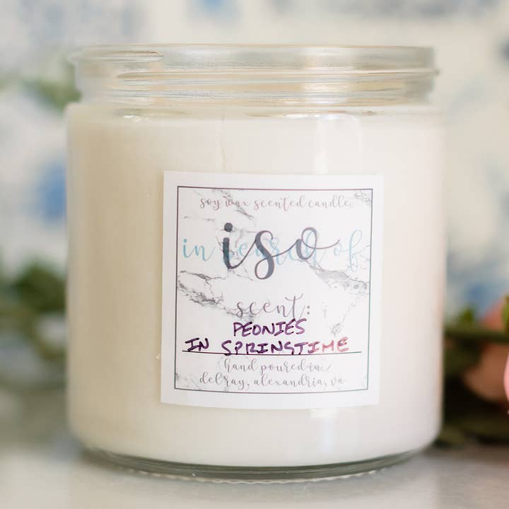 Bougie en cire de soja Pivoines au printemps pour la vente par ISO Candles