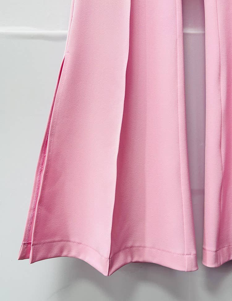 Rosa SET9-6L Chic rosa kavaj med en knapp och utsvängda byxor set för wholesale på Faire16