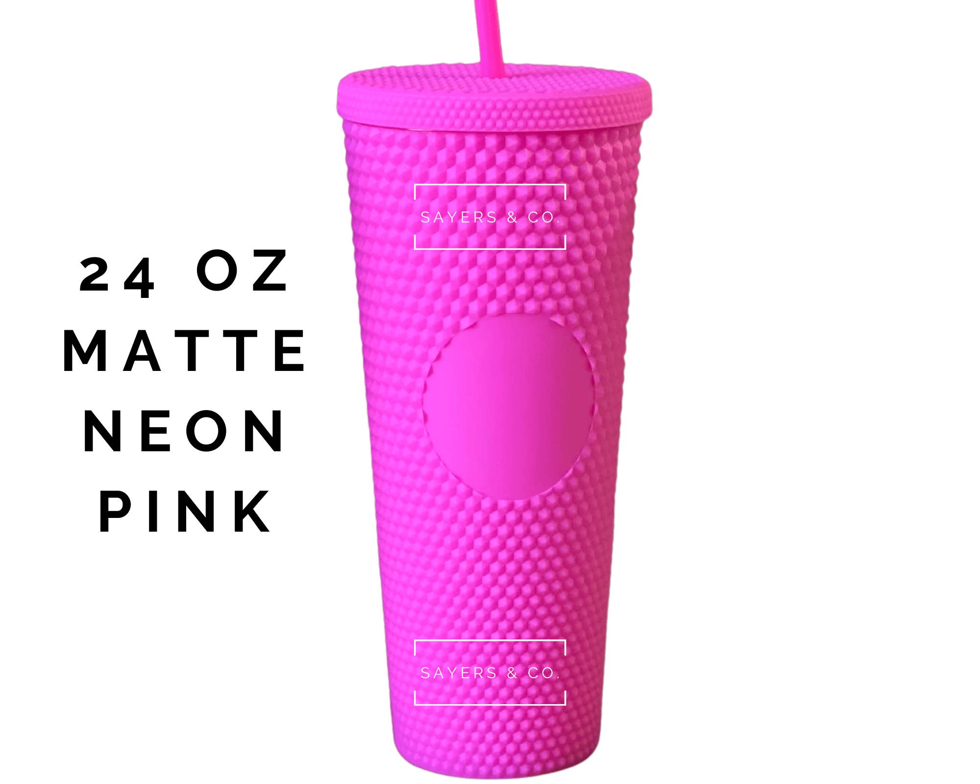 Sayers & Co. - Wholesale Insulated Mug/Tumbler - 24oz Matte Neon Pink Studded Double Walled Tumbler