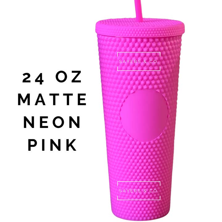 Sayers & Co. - Wholesale Insulated Mug/Tumbler - 24oz Matte Neon Pink Studded Double Walled Tumbler0