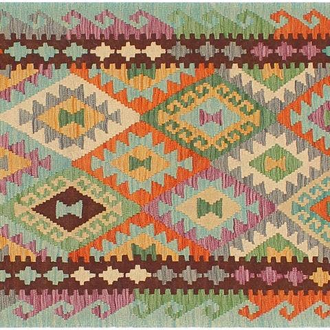 Bohemian Turkish Kilim Roman Blue/Rust Wool Runner - 2'9'' x 9'6'' for wholesale by Arshs Fine Rugs
