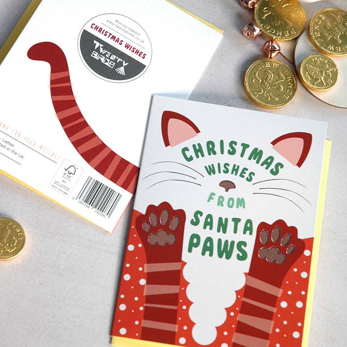 Cat Card - Christmas Wishes - Foil embossed Christmas Card for wholesale by Twenty Birds