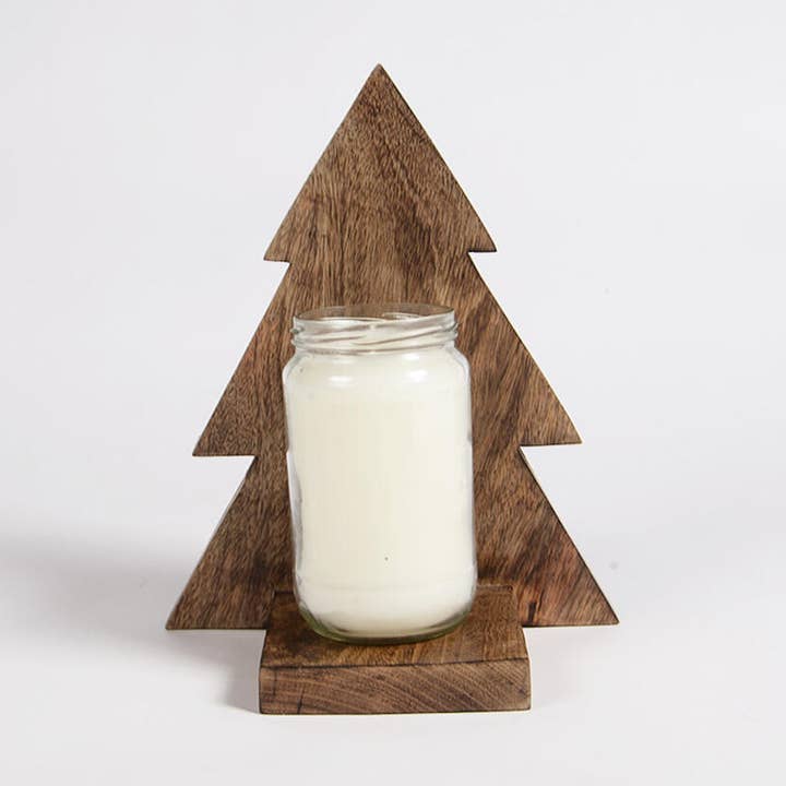 Weihnachtsbaum-Glaskerze aus Holz für den Großhandel von IndieRoots