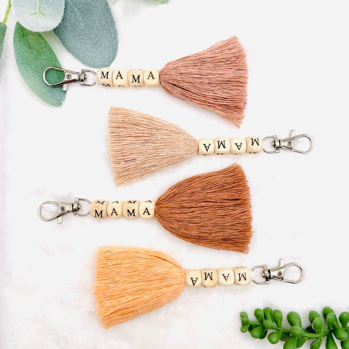 Macrame Mama Tassel Keychain | Handmade Boho Keychain | Mama for wholesale by MarissaDDesigns