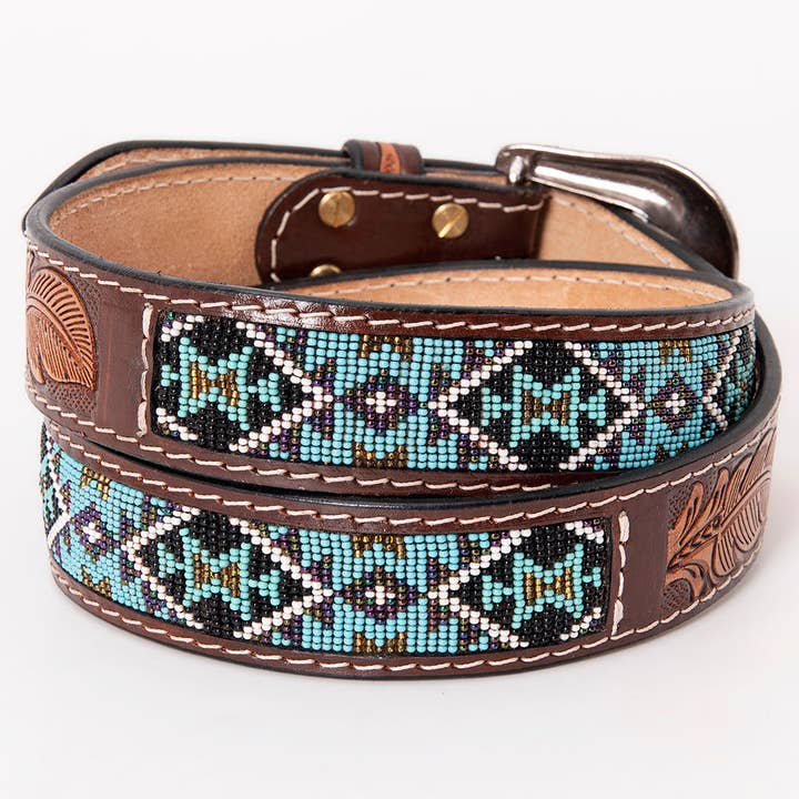HILASON - Wholesale Belt - Unisex - Hand Carved Western Leather Men Women Belt Beaded