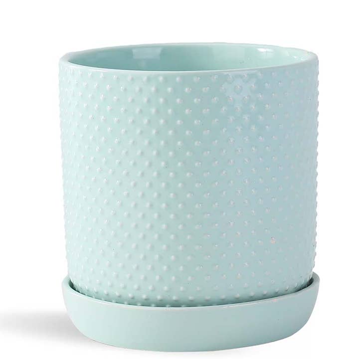 Dotted Cylinder Planter, Pastel Green, 11"X11.5" for wholesale by Pacific Home & Garden