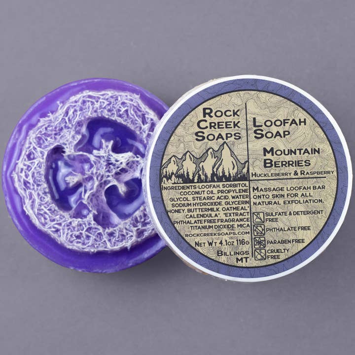 Mountain Berries Loofah Soap | Huckleberry & Rasberry for wholesale by Rock Creek Soaps