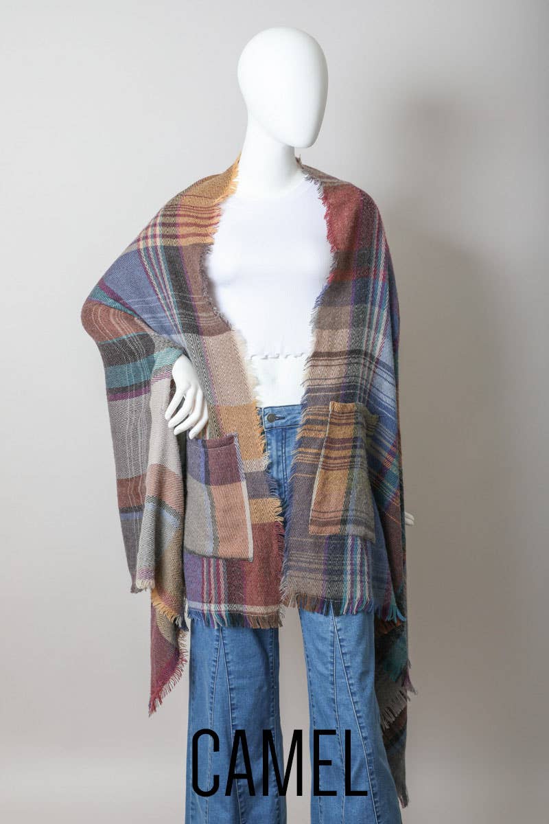 Leto Accessories - Wholesale Kimono - Women's - All Time Bestselling - Multicolor Plaid Pocket Ruana ❤️5