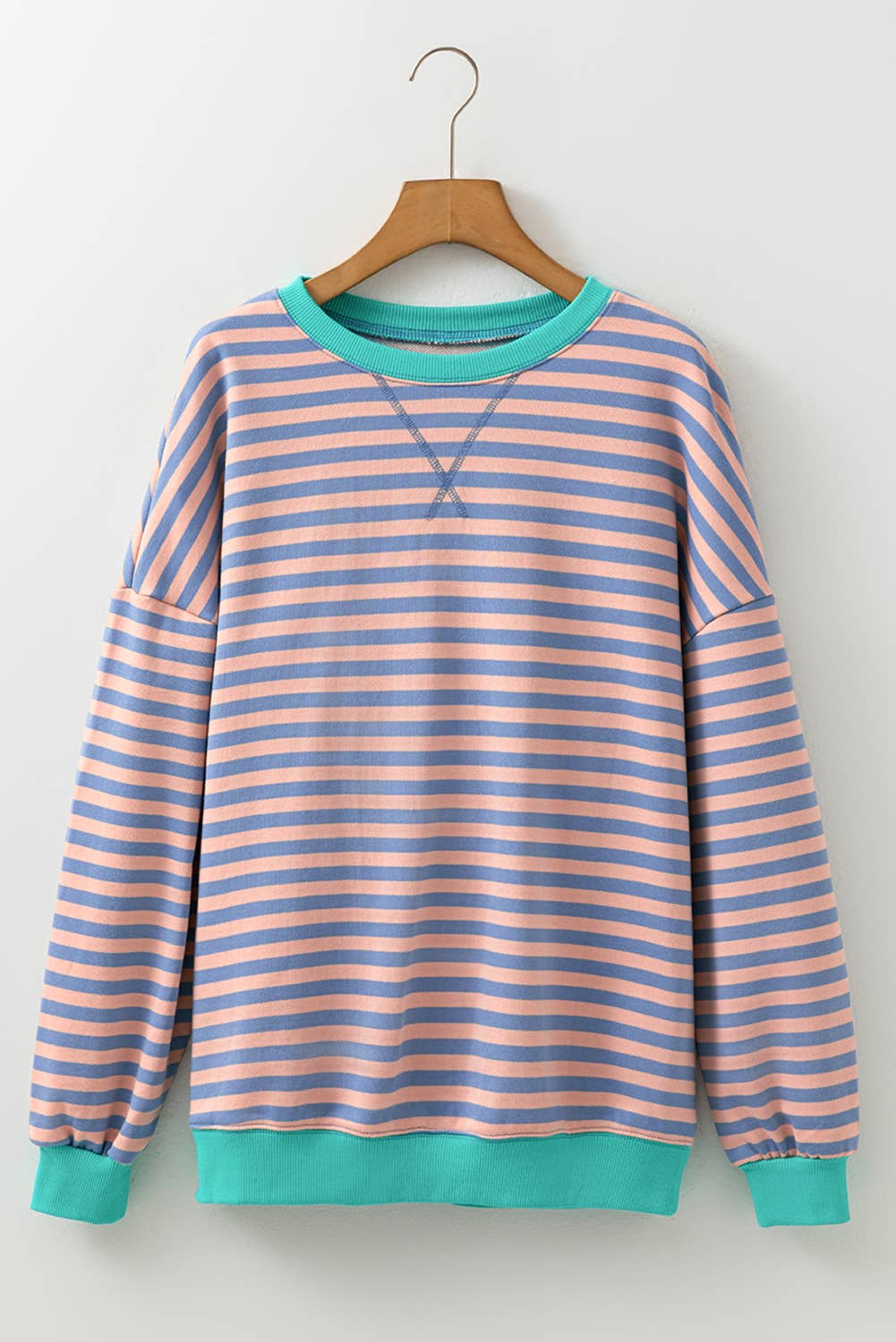 LA Society - Vente Sweat-shirt – femme - Sweat-shirt à rayures contrastées avec point croisé et épaules tombantes8