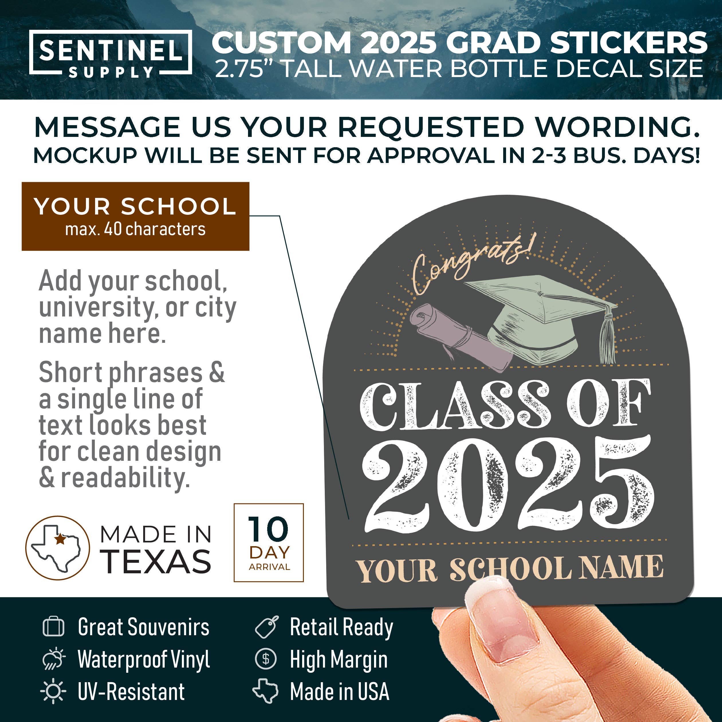 Sentinel Supply - Wholesale Sticker - Custom Class of 2025 Graduation Sticker- Name Drop Grad Gift1