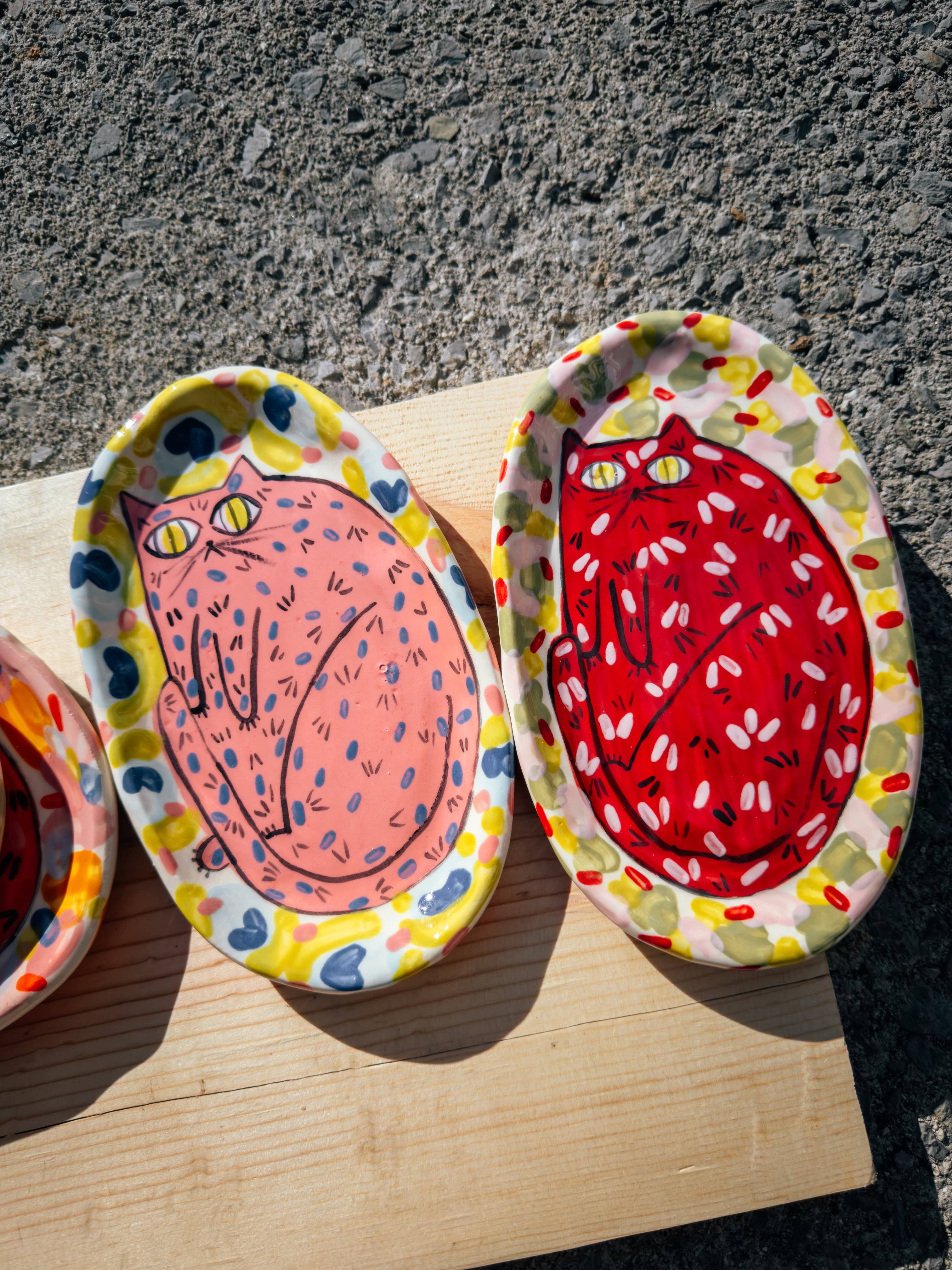 By Bianca Rae - Wholesale Decorative Plate/Dish/Bowl - Maximalist Cat Plate Oval In 5 Sizes5
