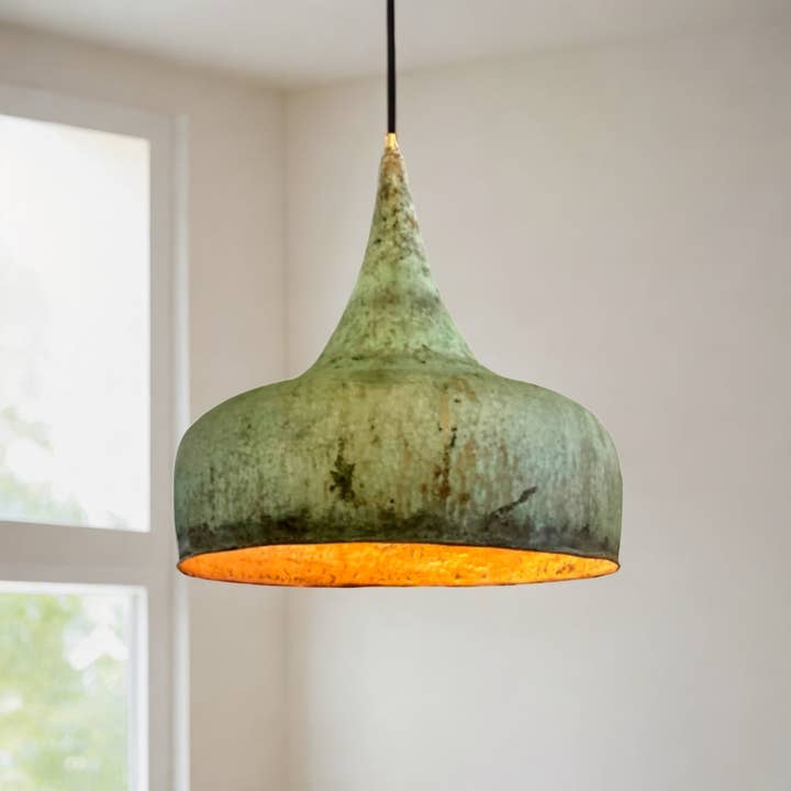 HandHappiness - Wholesale Lamp Shade - Green Oxidized Copper Pendant Lamp, Vintage Onion Dome Style