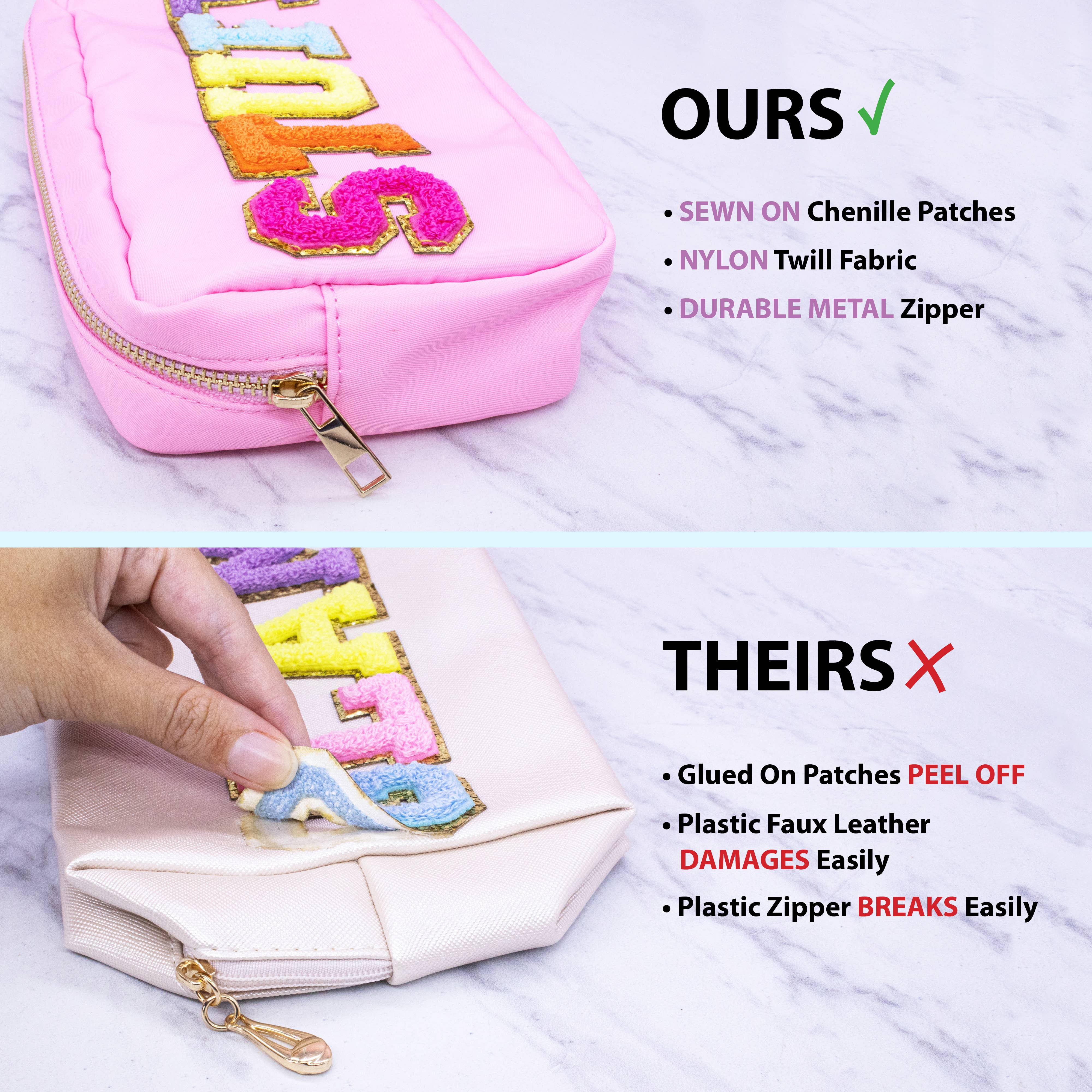 Natalia - Wholesale Makeup/Cosmetic Bag - Preppy Nylon Chenille Letter Travel Makeup Pouch - STUFF9