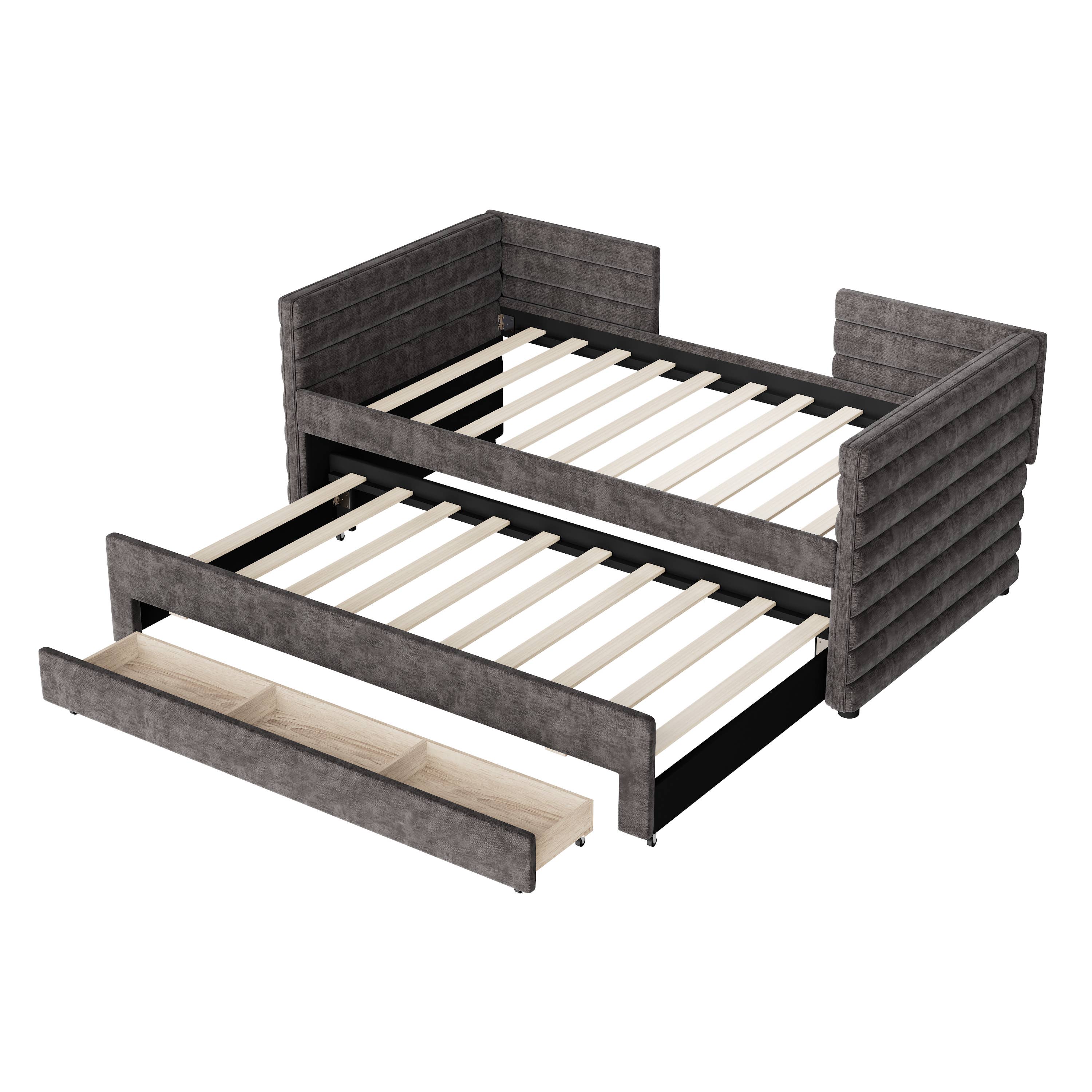 HOMYCASA DESIGN INC - Wholesale Bed - Twin Size Upholstered Daybed with Trundle &3 Storage Drawers16