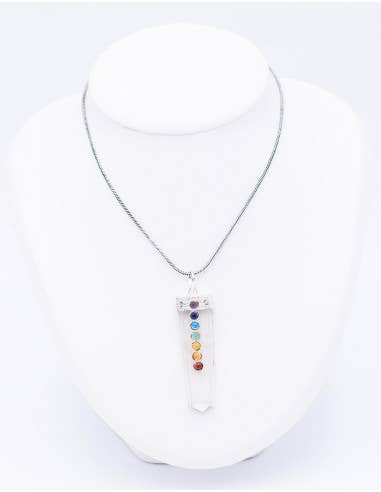 Clear Crystal Quartz Pendant with 7 Chakras for wholesale on Faire