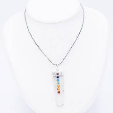 Clear Crystal Quartz Pendant with 7 Chakras for wholesale on Faire0