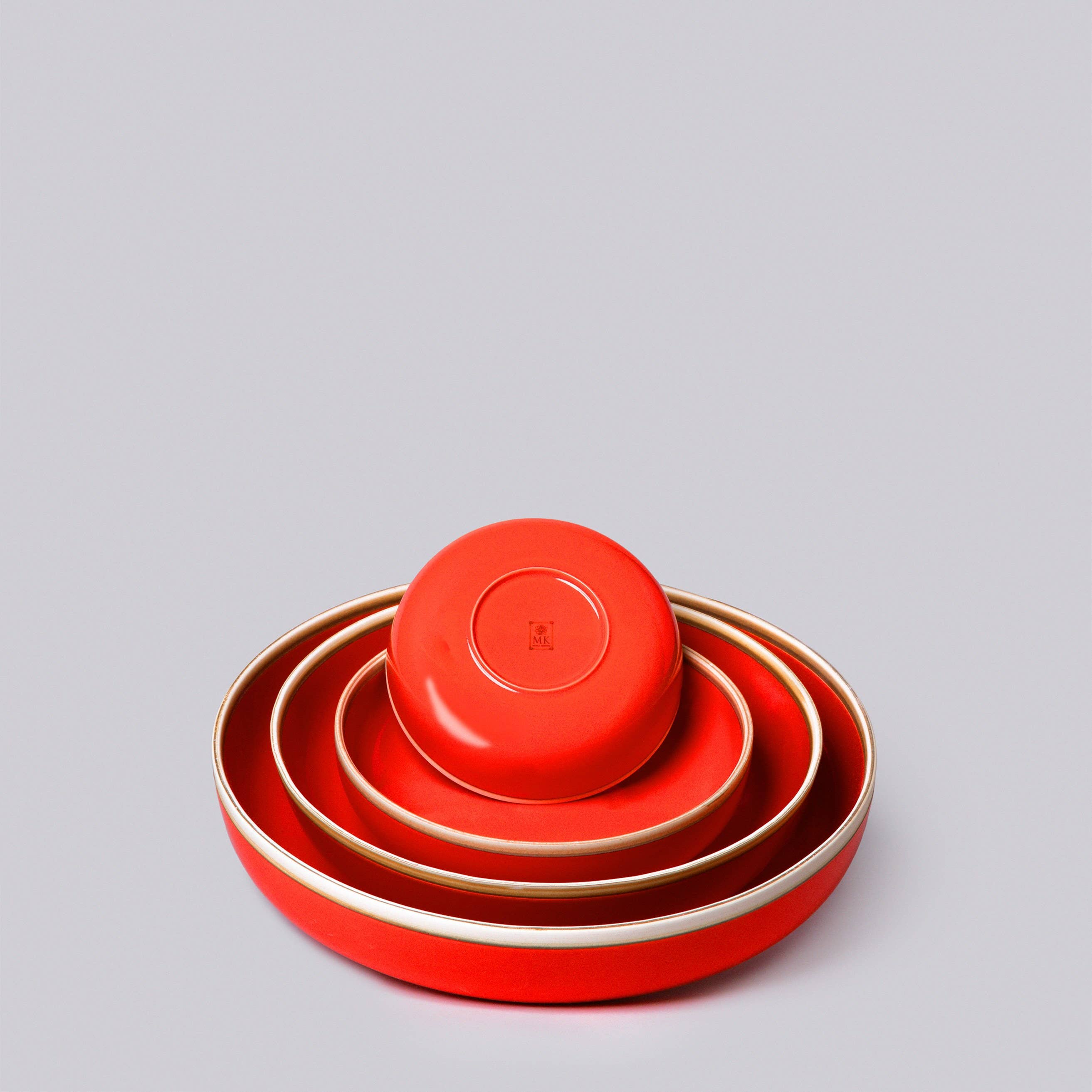 Middle Kingdom - Wholesale Decorative Plate/Dish/Bowl - Coral Red Glossy Porcelain Hermit Bowl Nests2