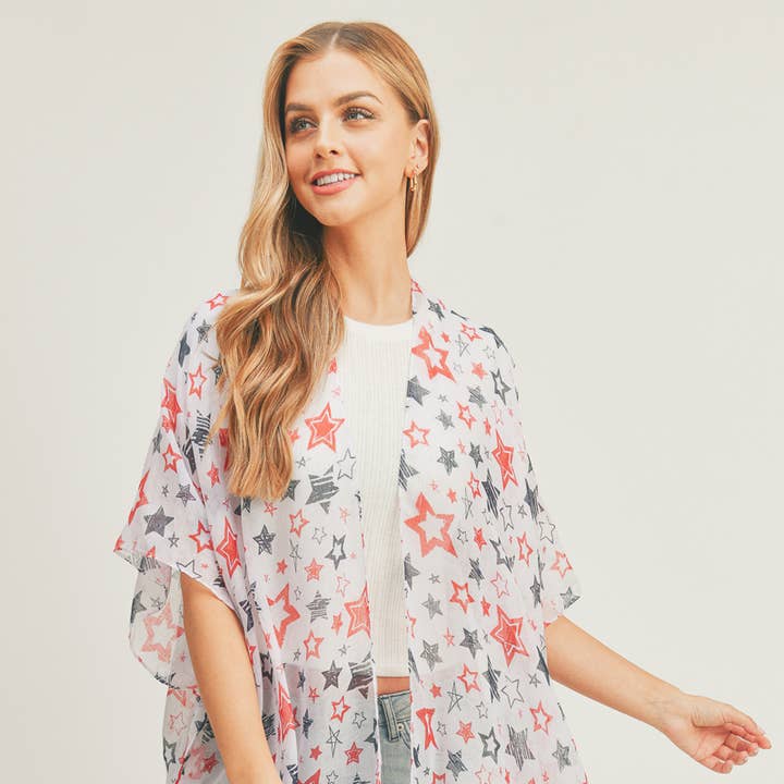 Multi Star Mönster Kimono för wholesale av Collections by Fame Accessories