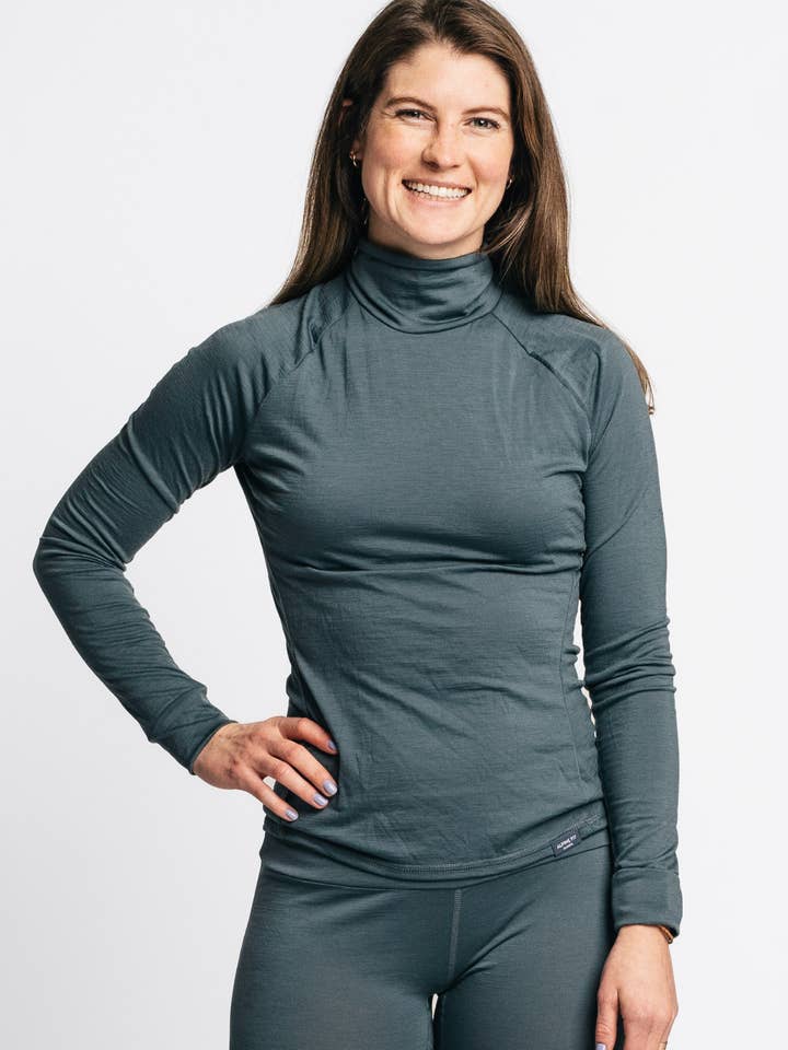 Slate Merino Wool Isostatic T-Neck Top for wholesale on Faire18