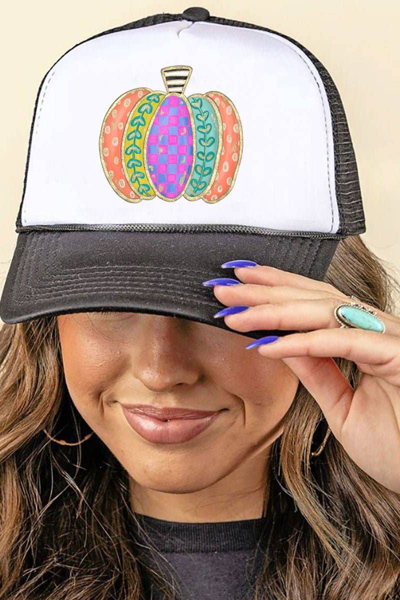 Wholesale Accessory Market - Wholesale Trucker Hat - Women's - Pumpkin Patterns Foam Mesh Back Trucker Cap7