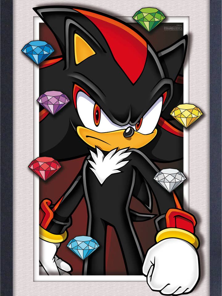 STH-Sonic - Shadow with Chaos Emeralds 11x17 Faux Matte Plexi Frame for wholesale by Pyramid America