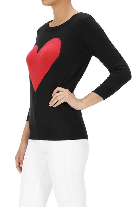 Mak - Vente Pull en maille – femme - Pull à col rond en chenille à manches 3/4 en forme de cœur MK359524